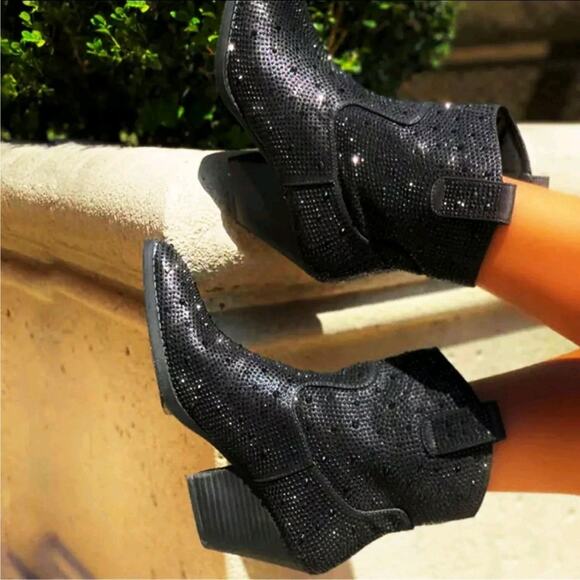 Women's Bling Rhinestone Crystal Cowboy Cowgirl Western Ankle Boot SZ 5.5 - Picture 2 of 8